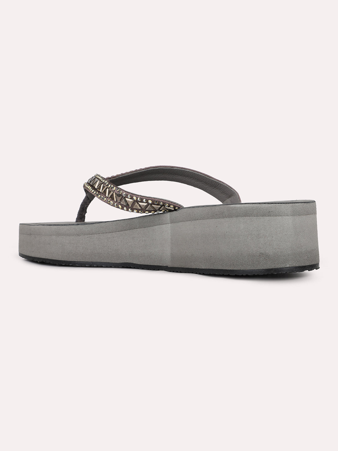 Women Grey Casual T Strap Wedge Heel Sandal