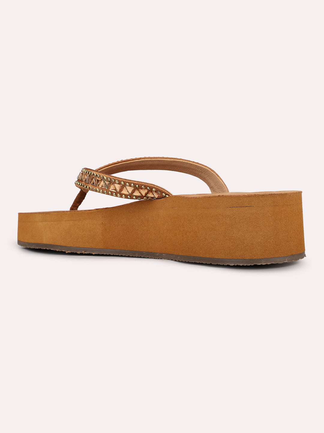 Women Tan Casual T Strap Wedge Heel Sandal