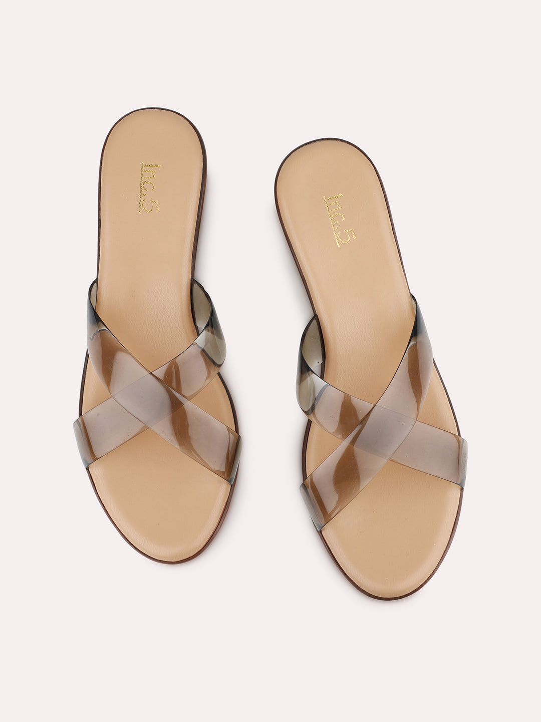 Womens Black Party Wear Transparent Round Toe Block Heel Sandals