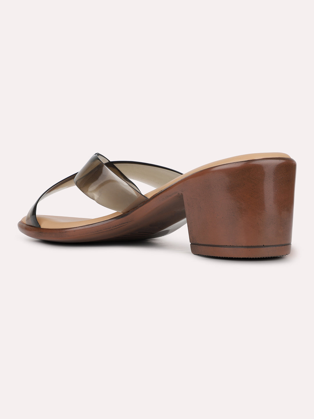 Womens Black Party Wear Transparent Round Toe Block Heels
