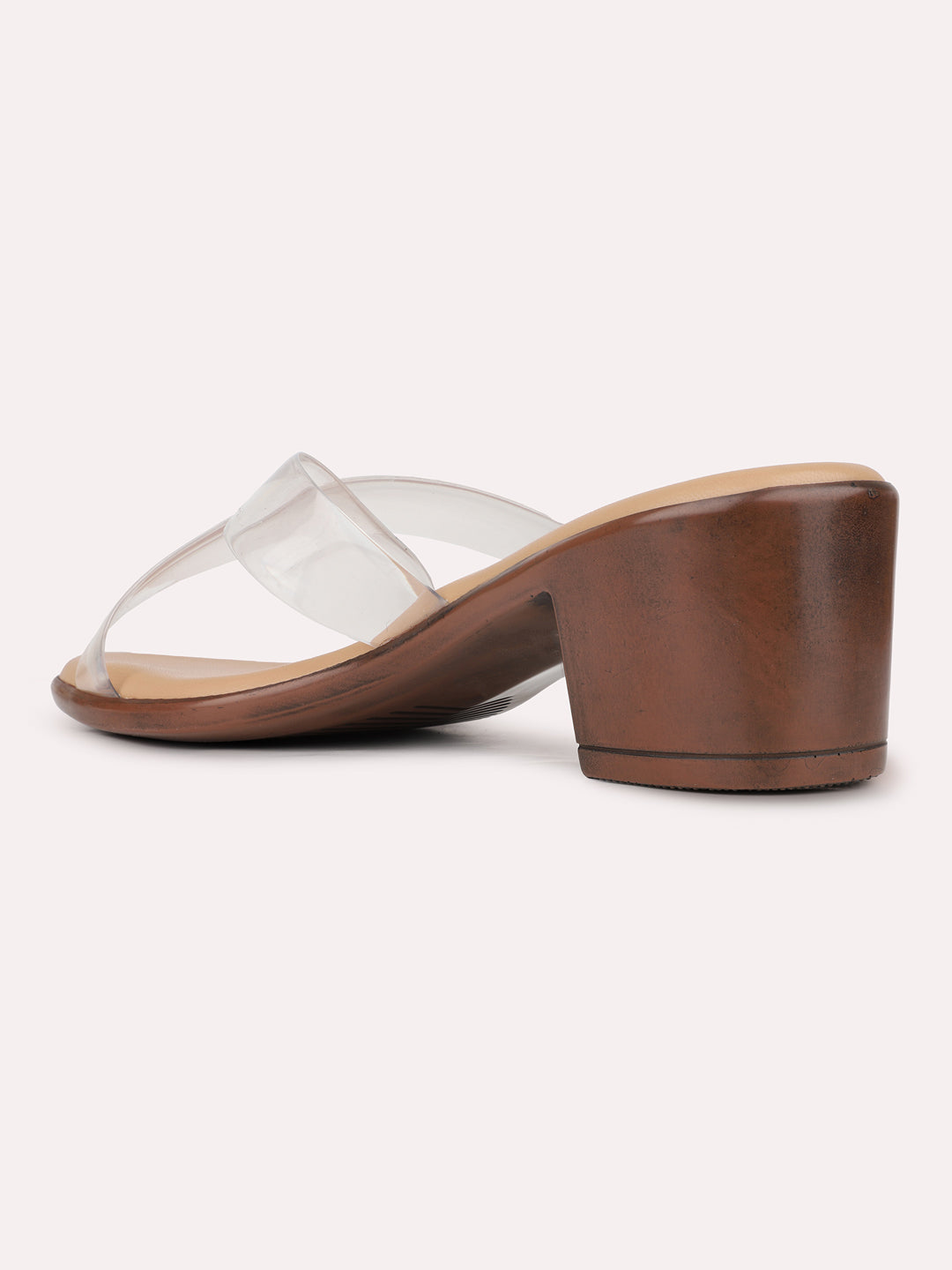 Womens White Party Wear Transparent Round Toe Block Heels