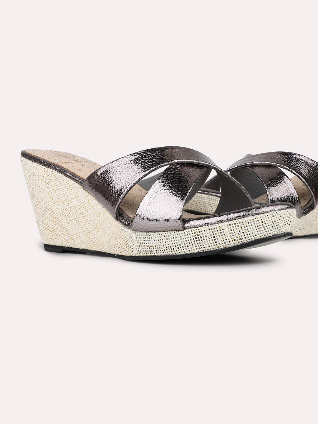 Women Pewter Casual Open Toe Wedge Heel Sandal