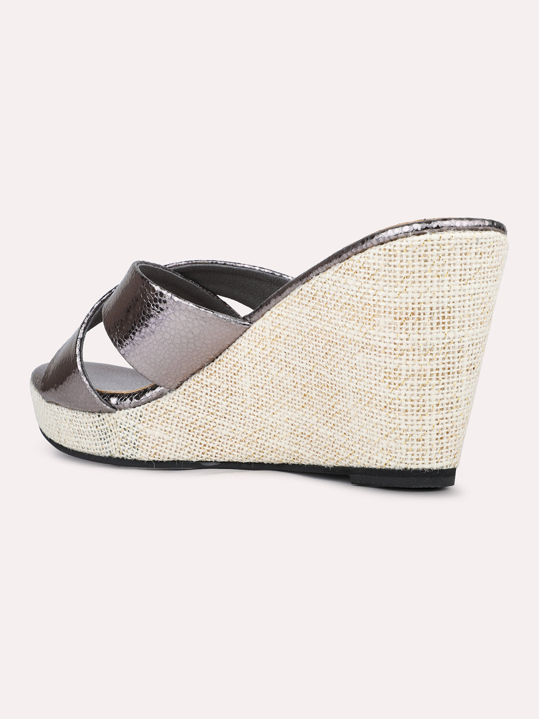 Women Pewter Casual Open Toe Wedge Heel Sandal