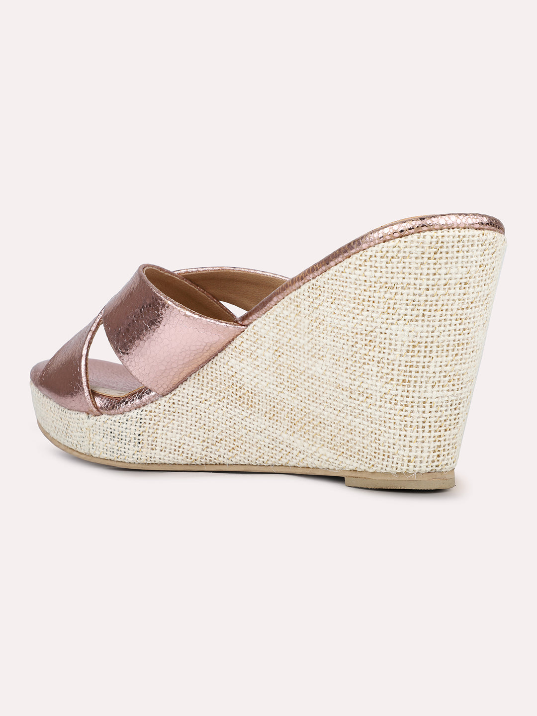 Women Rose Golden Casual Open Toe Wedge Heel Sandal