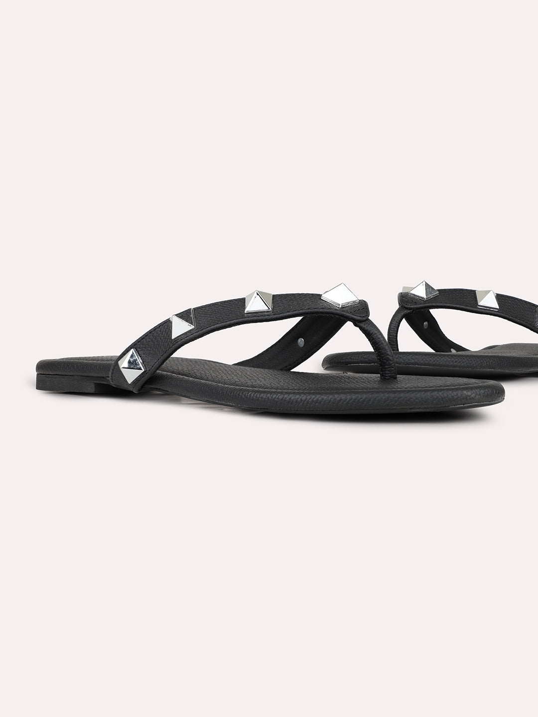 Women Black Casual T Strap Flat Sandal