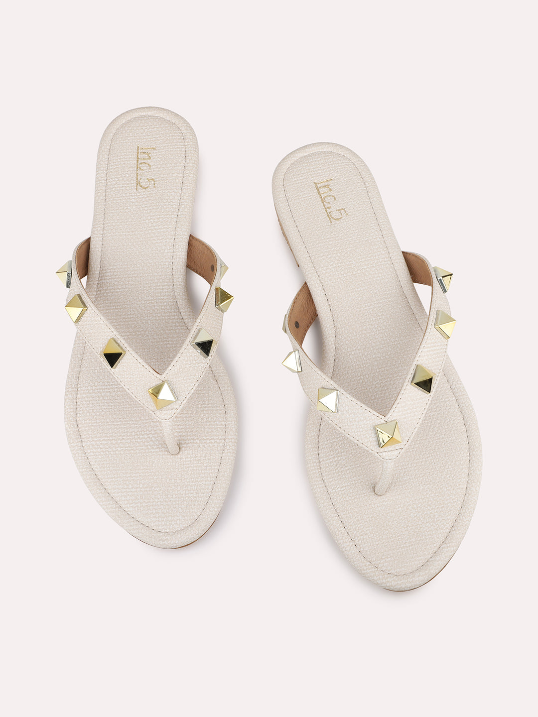 Women Cream Casual T Strap Flat Sandal