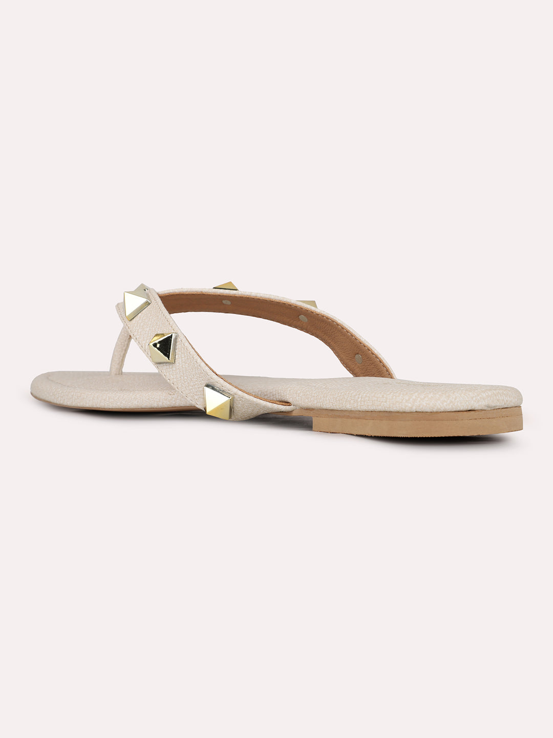 Women Cream Casual T Strap Flat Sandal