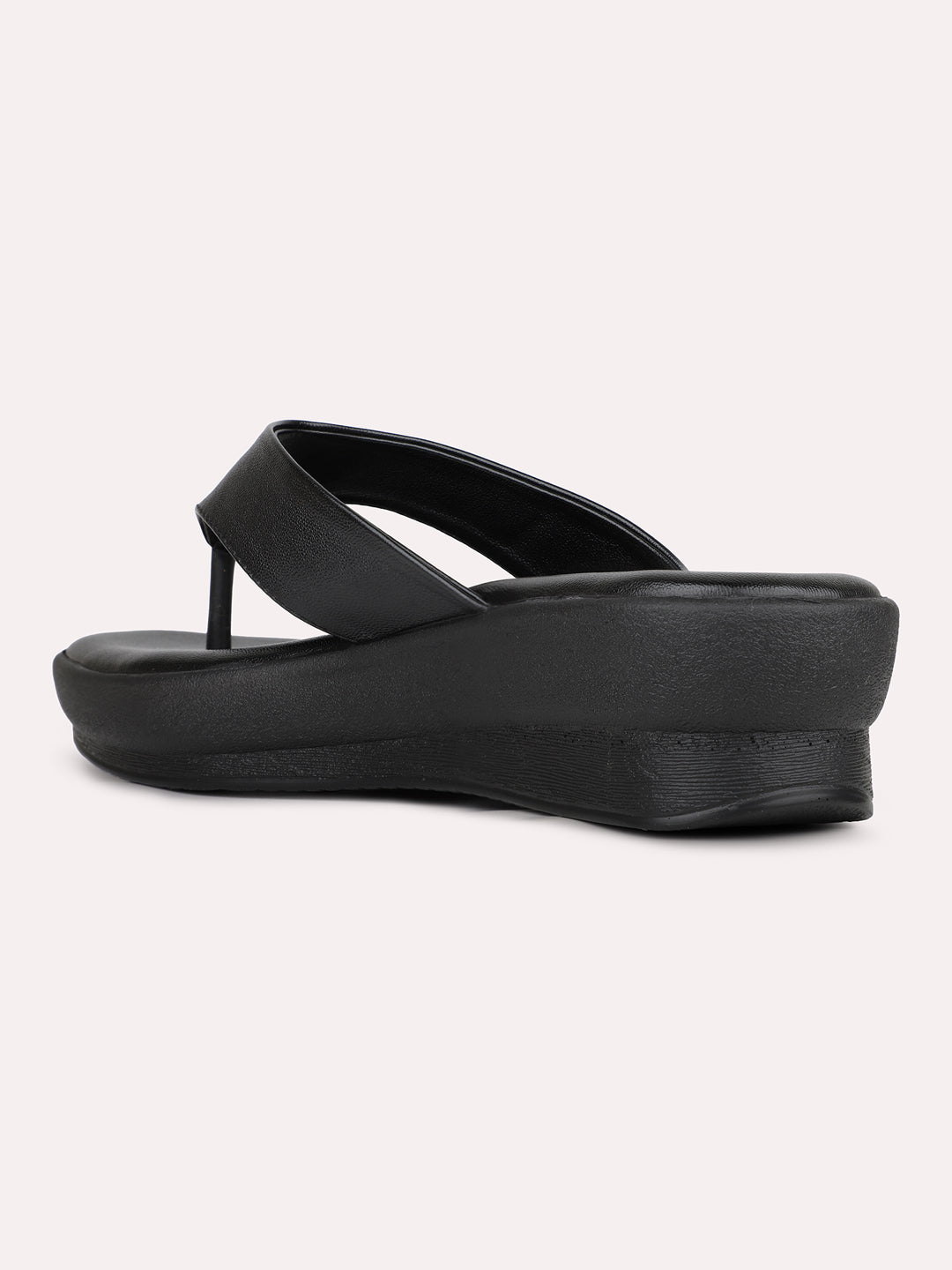 Women Black Casual T Strap Wedge Heel Sandal