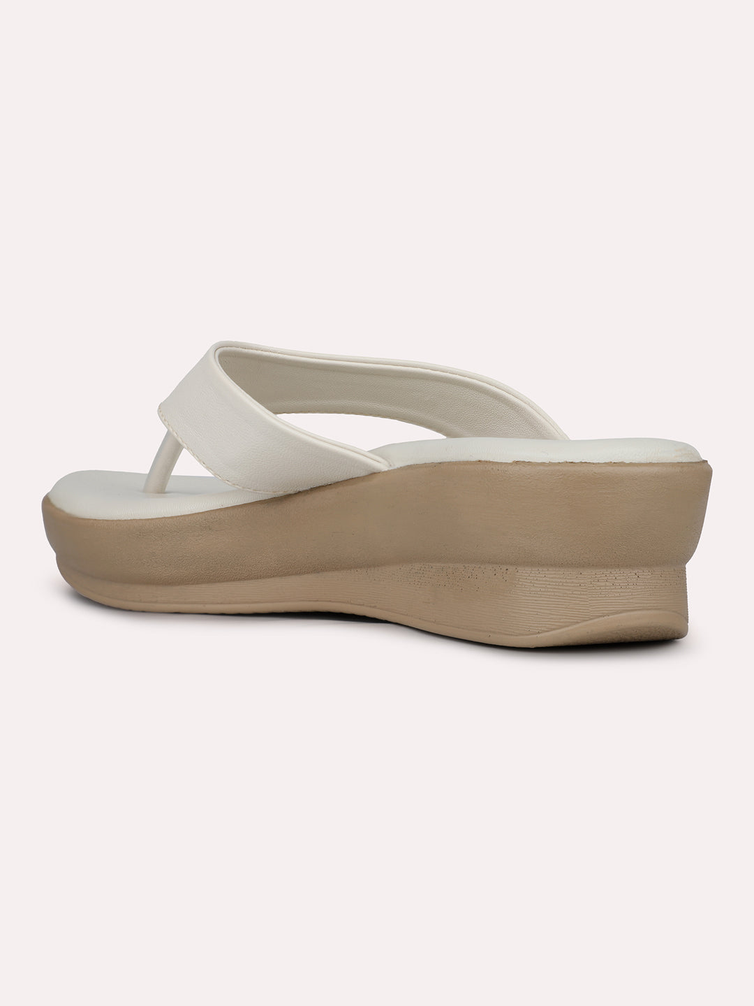 Women Cream Casual T Strap Wedge Heel Sandal