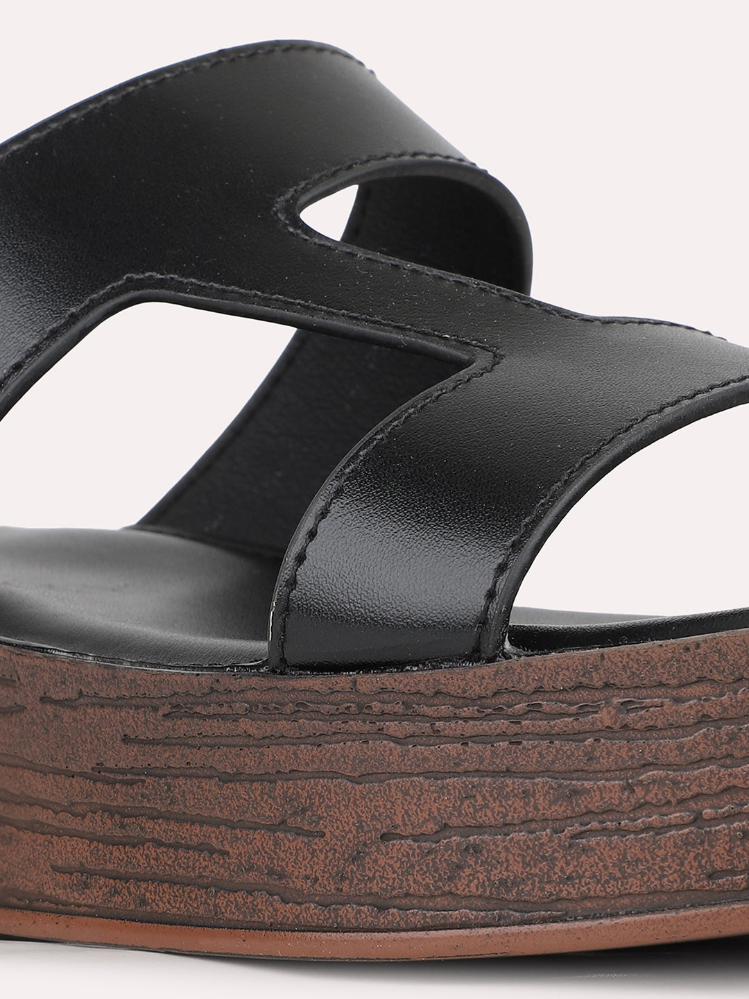 Women Black Casual Open Toe Wedge Heel Sandal