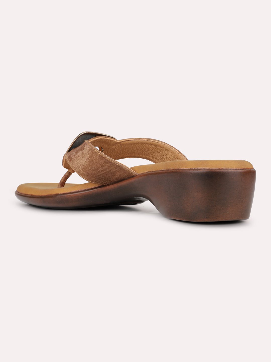 Women Tan Casual T Strap Block Heels