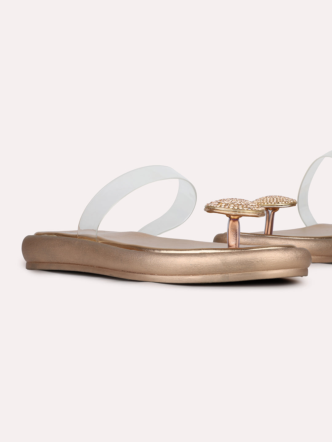 Women Rose Golden Casual One Toe Flat Sandal