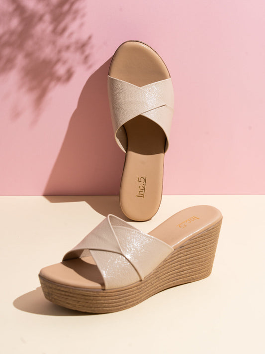 Women Beige Casual Open Toe Wedge Heel Sandal