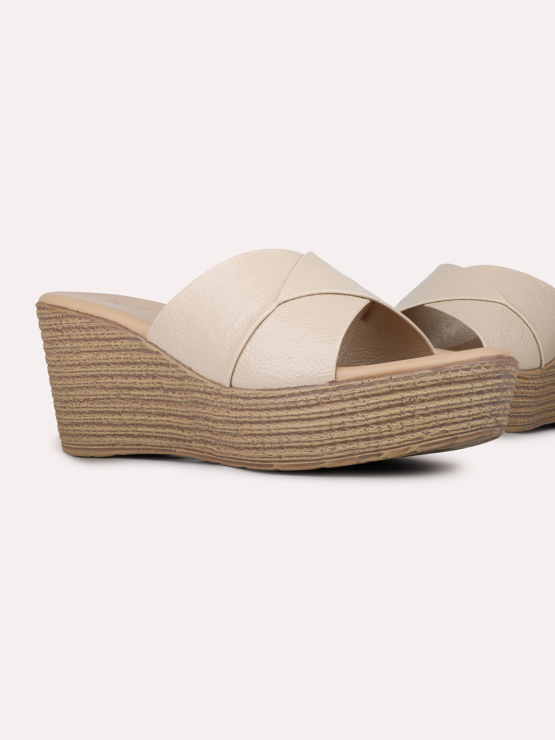 Women Beige Casual Open Toe Wedge Heel Sandal