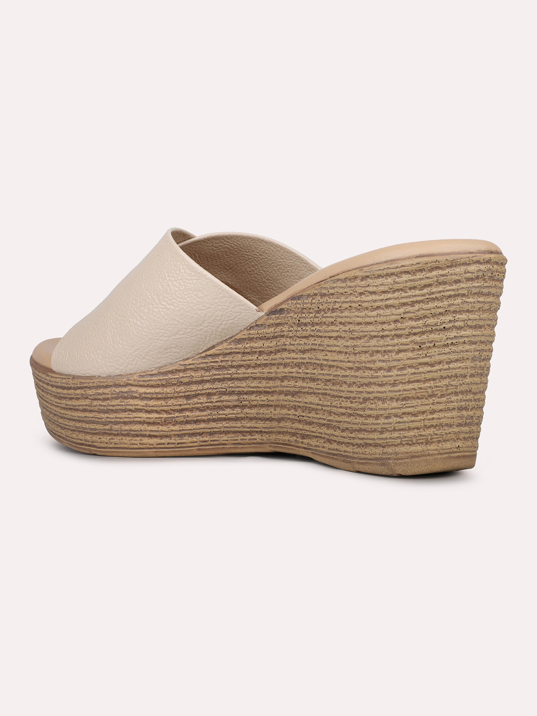 Women Beige Casual Open Toe Wedge Heel Sandal