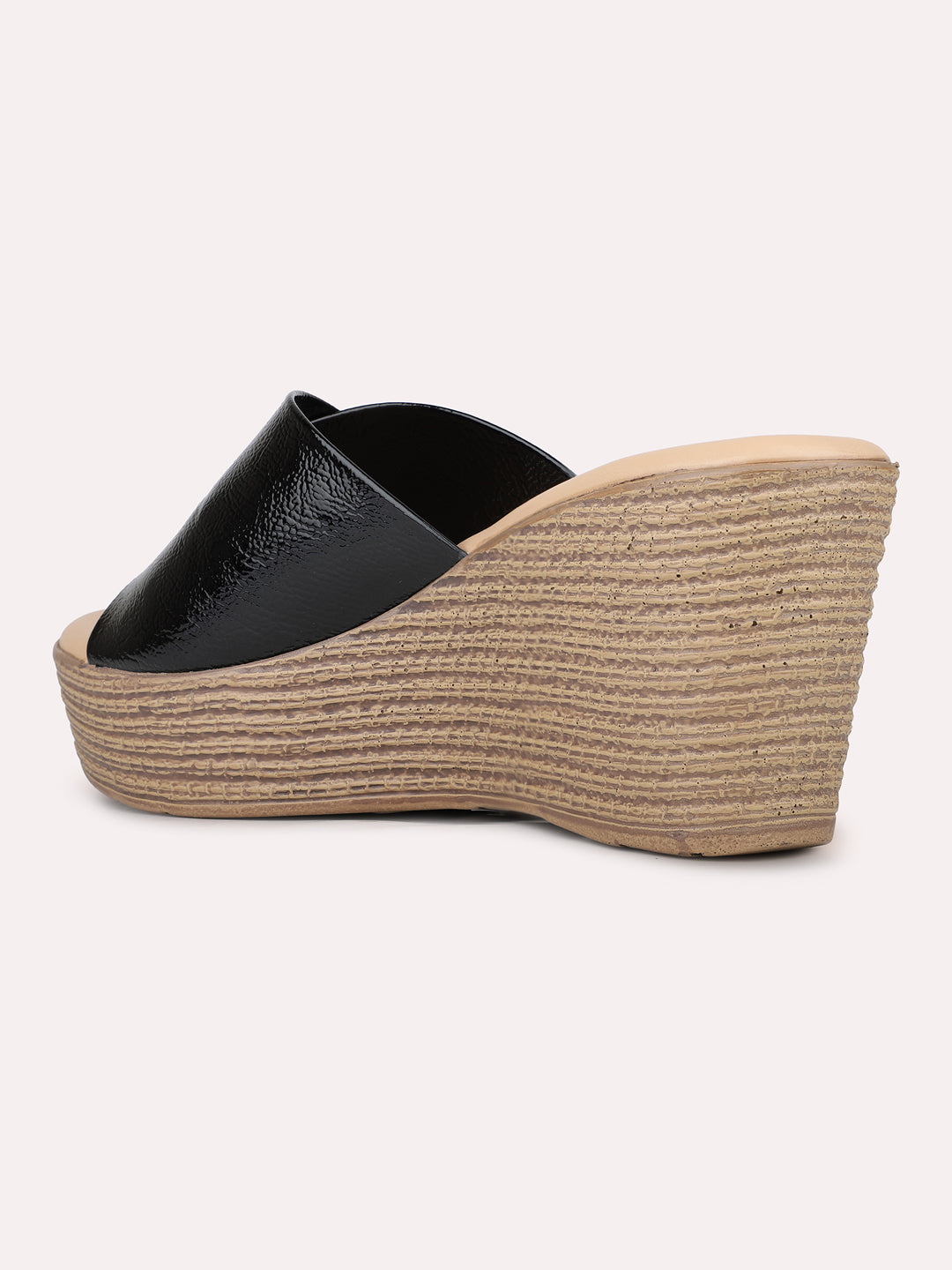 Women Black Casual Open Toe Wedge Heel Sandal