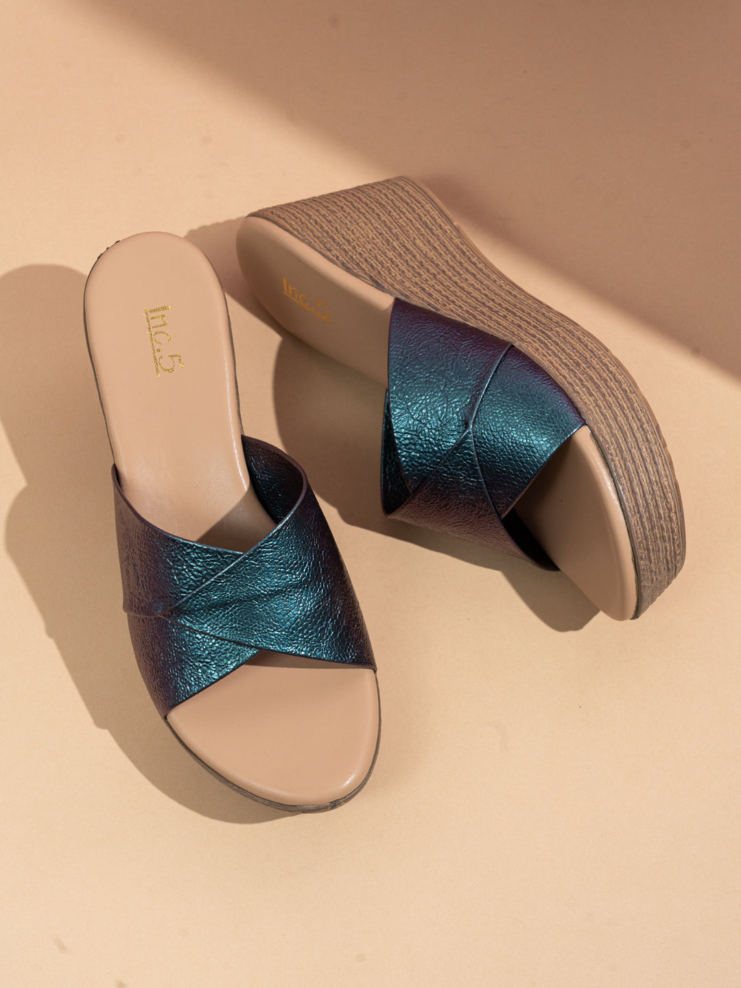 Women Blue Casual Open Toe Wedge Heel Sandal