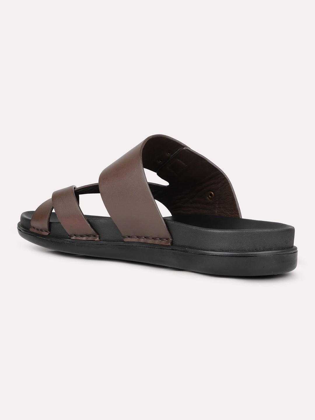 Mens Brown Solid Round Toe Casual Sandals