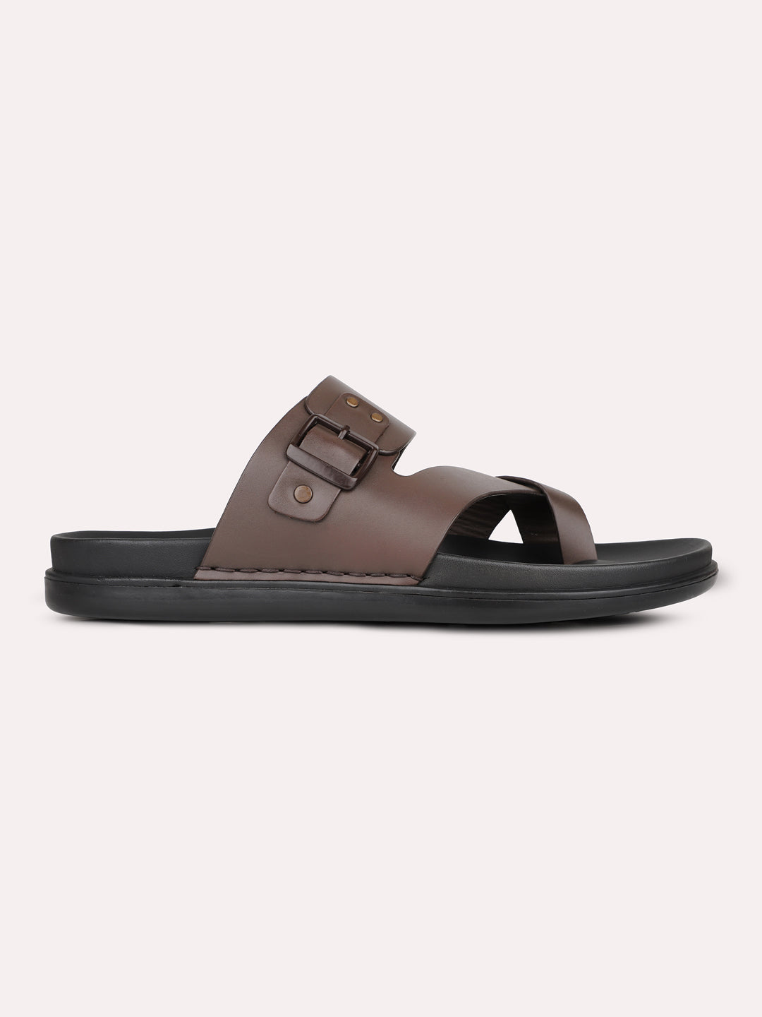 Mens Brown Solid Round Toe Casual Sandals
