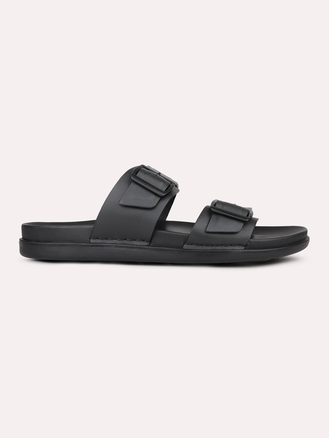 Mens Black Solid Round Toe Casual Sandals