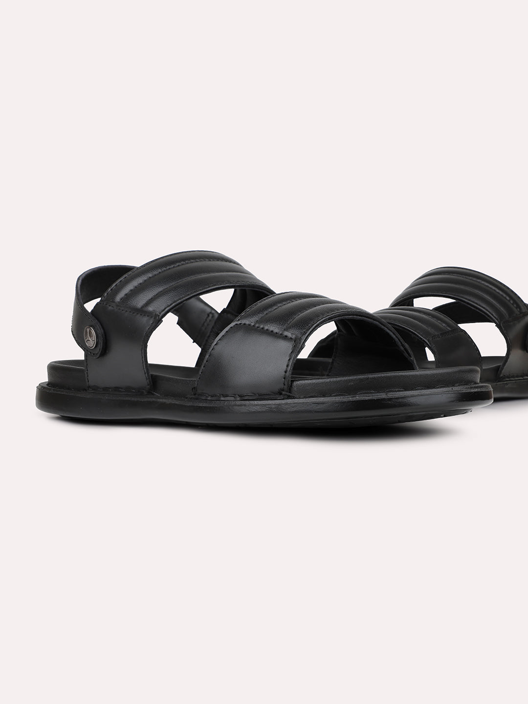 Mens Black Solid Round Toe Casual Sandals