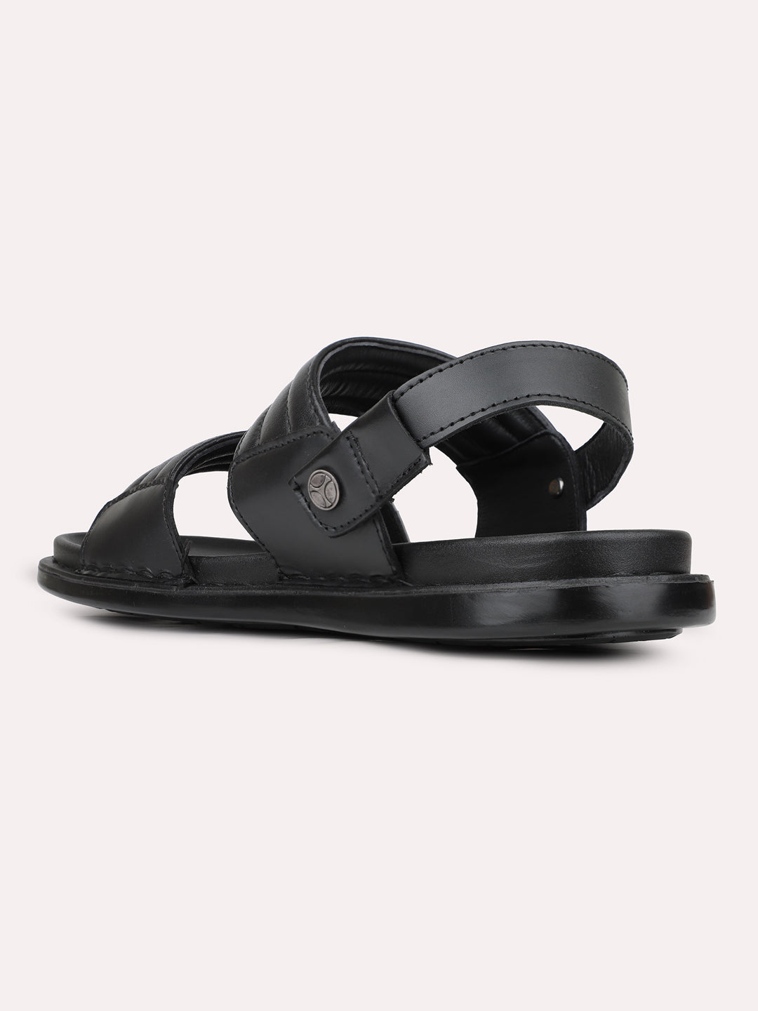 Mens Black Solid Round Toe Casual Sandals