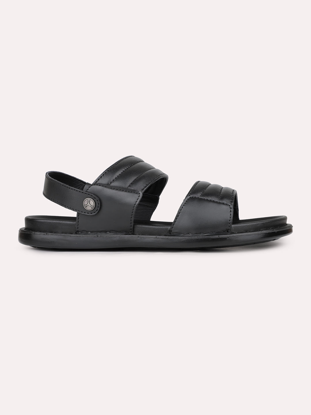 Mens Black Solid Round Toe Casual Sandals