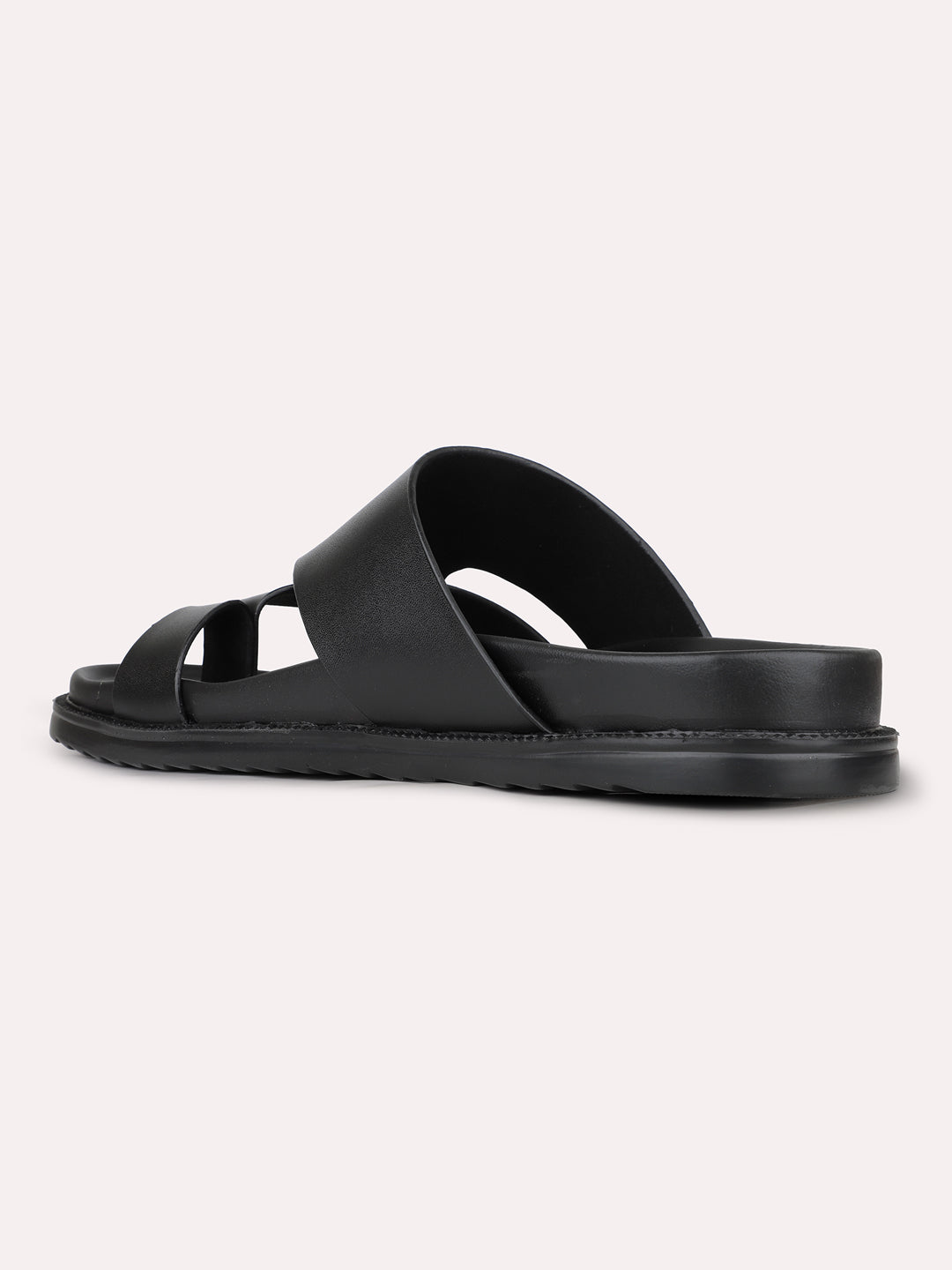 Mens Black Solid Round Toe Casual Sandals