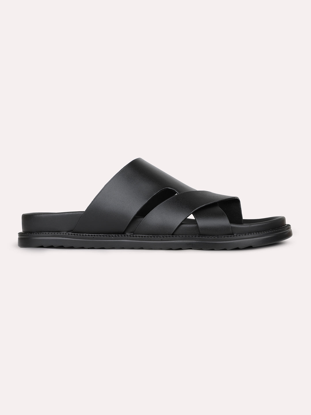 Mens Black Solid Round Toe Casual Sandals