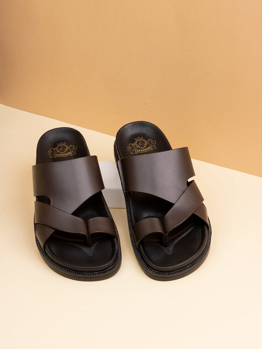 Mens Brown Solid Round Toe Casual Sandals