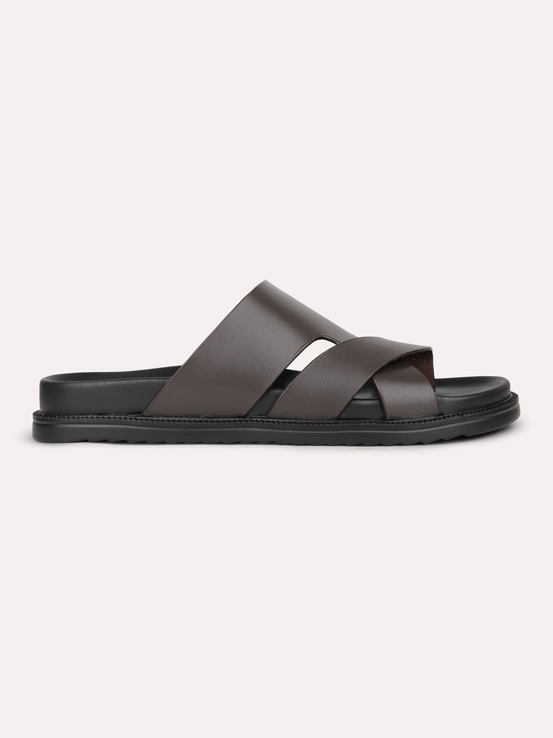 Mens Brown Solid Round Toe Casual Sandals