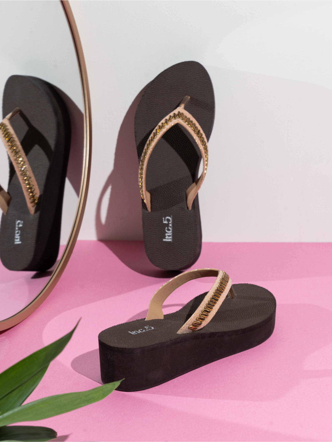 Womens Rose Golden Party Wear Solid Round Toe Wedges Heels