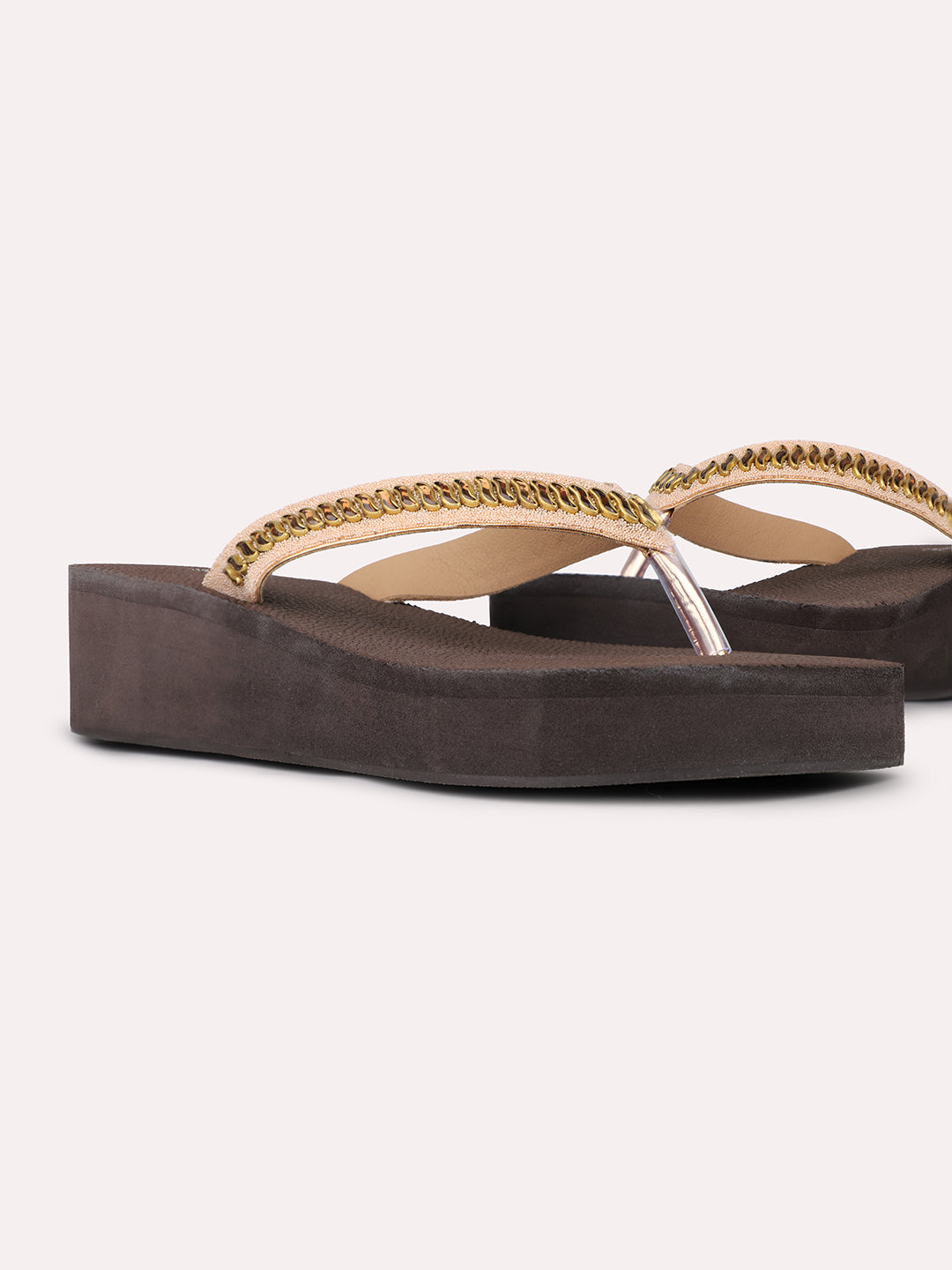 Womens Rose Golden Party Wear Solid Round Toe Wedges Heels