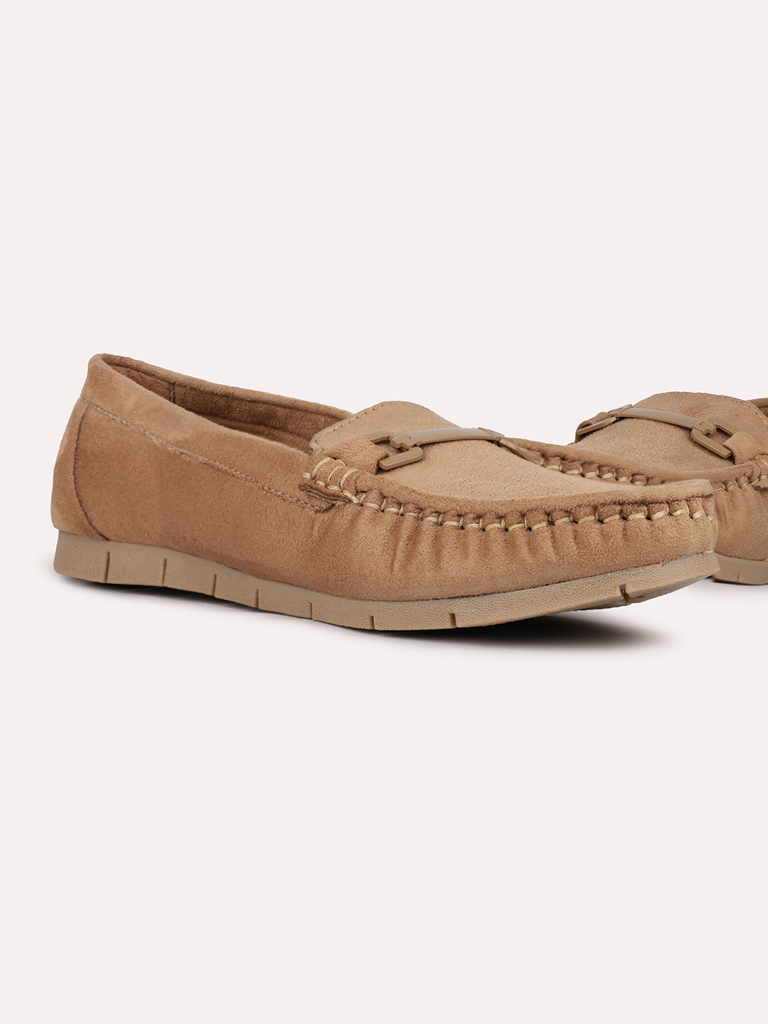 Womens Beige Casual Solid Square Toe Loafers