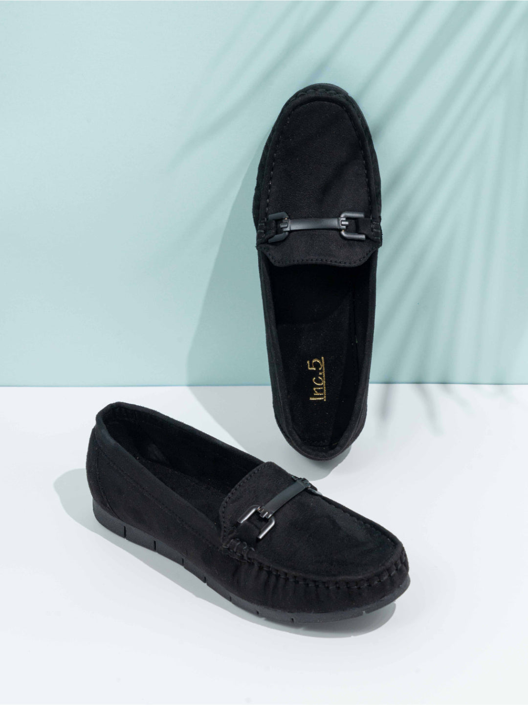 Womens Black Casual Solid Square Toe Loafers