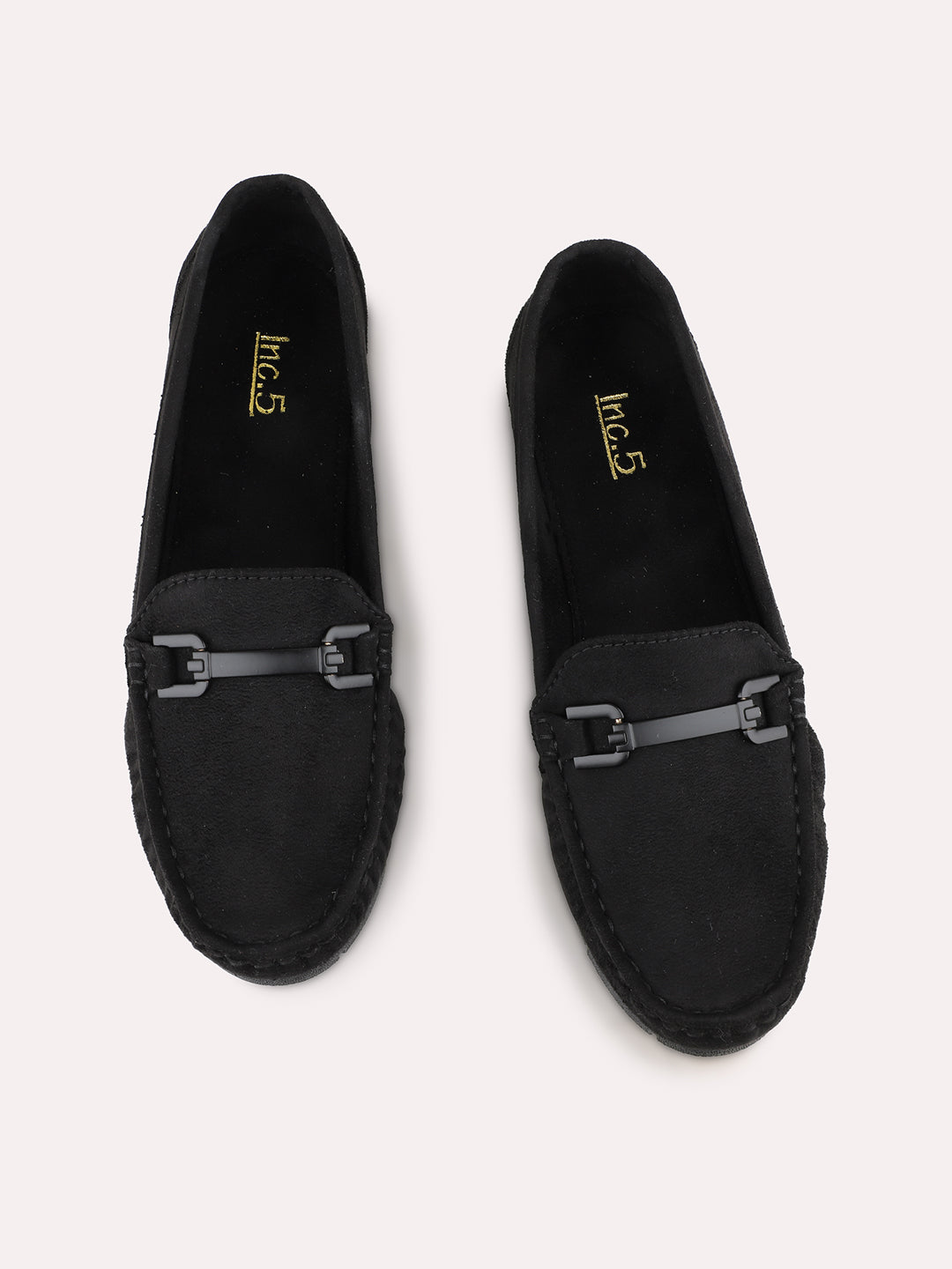 Womens Black Casual Solid Square Toe Loafers