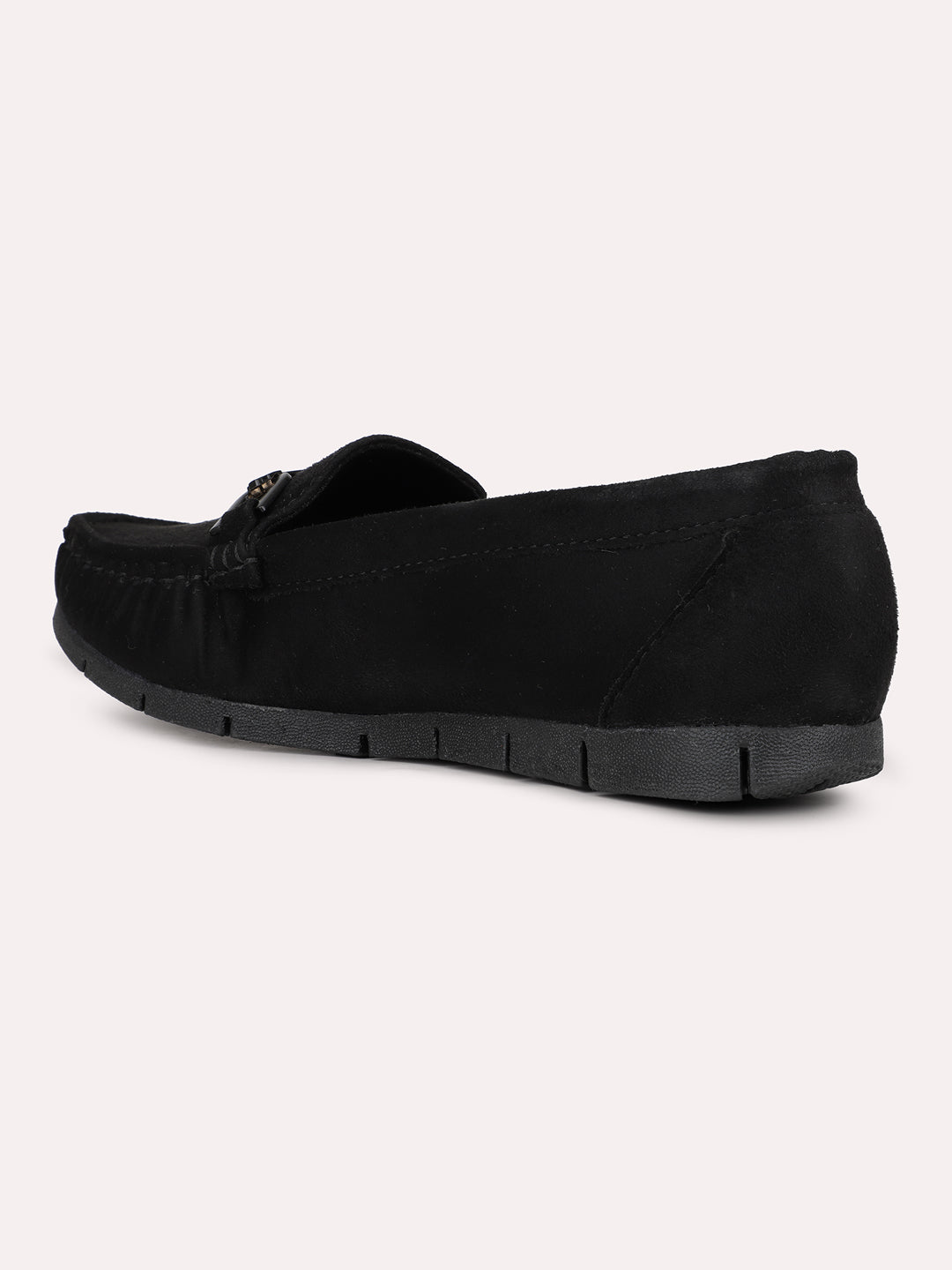 Womens Black Casual Solid Square Toe Loafers