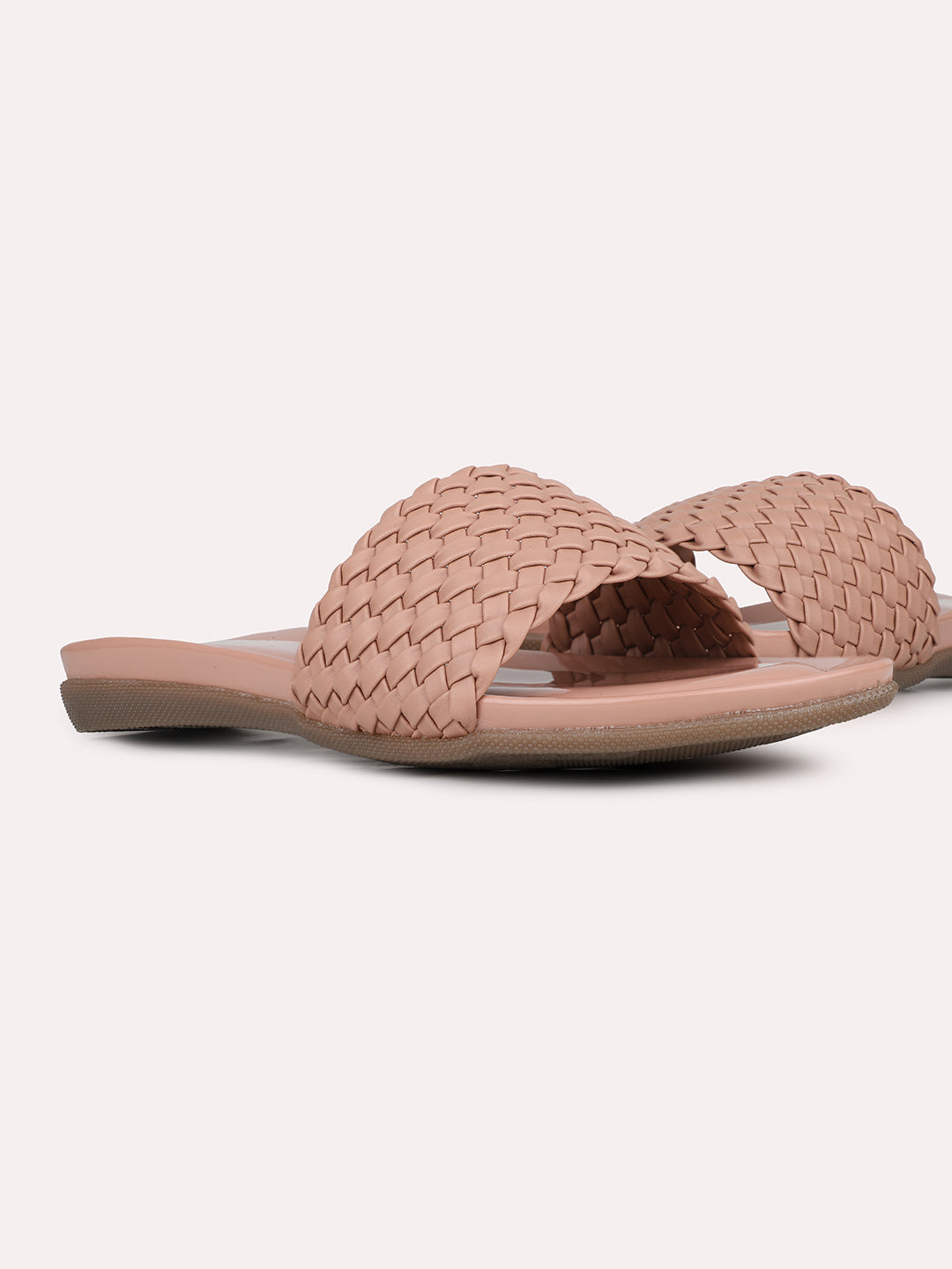 Womens Peach Casual Solid One Toe Slip-On Flats