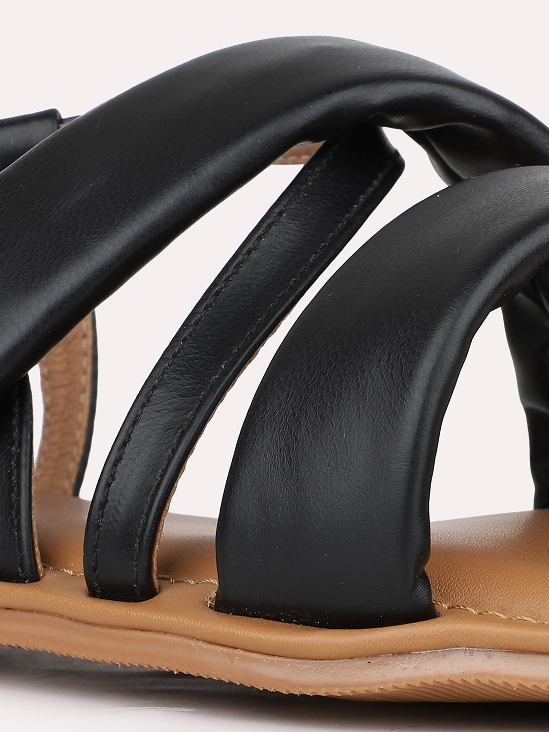 Womens Black Casual Striped Open Toe Flats