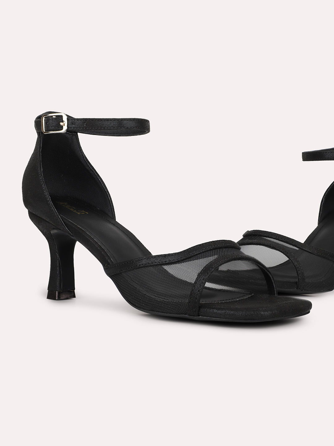 Womens Black Party Wear Transparent Square Toe Kitten Heel Sandals