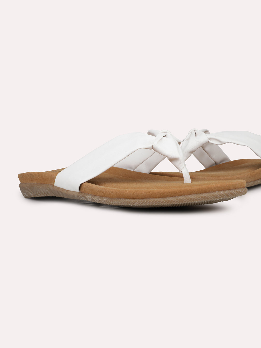 Womens White Ethnic Solid T-Strap Slip-On Flats