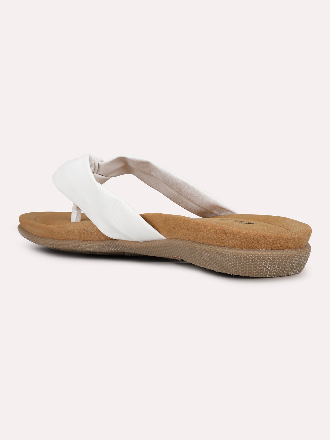 Womens White Ethnic Solid T-Strap Slip-On Flats