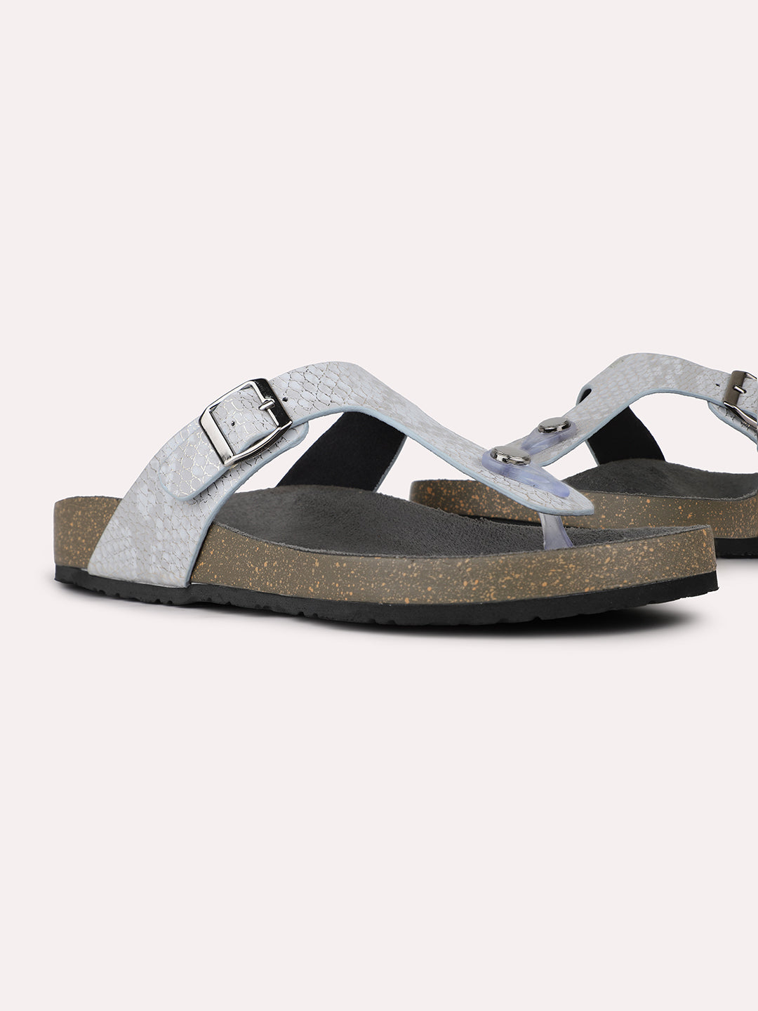 Womens Grey Ethnic Solid Round Toe Sandals