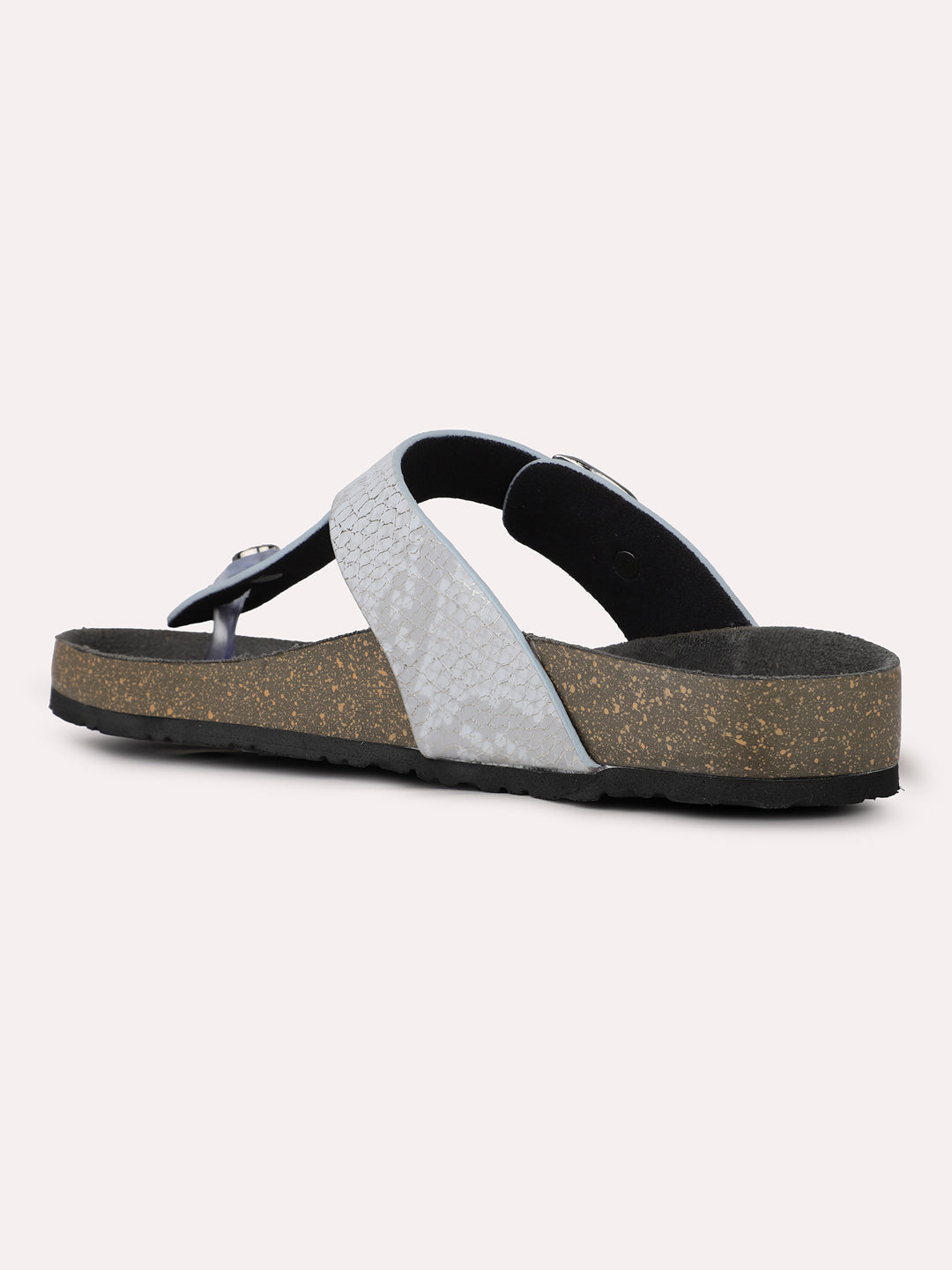 Womens Grey Ethnic Solid Round Toe Sandals