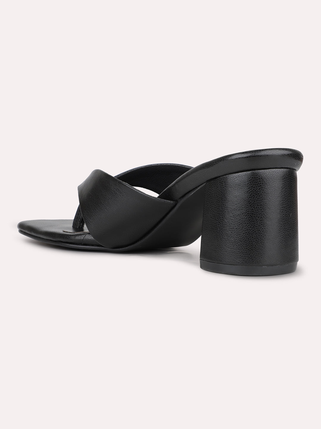 Womens Black Party Wear Solid Square Toe Block Heel Sandals