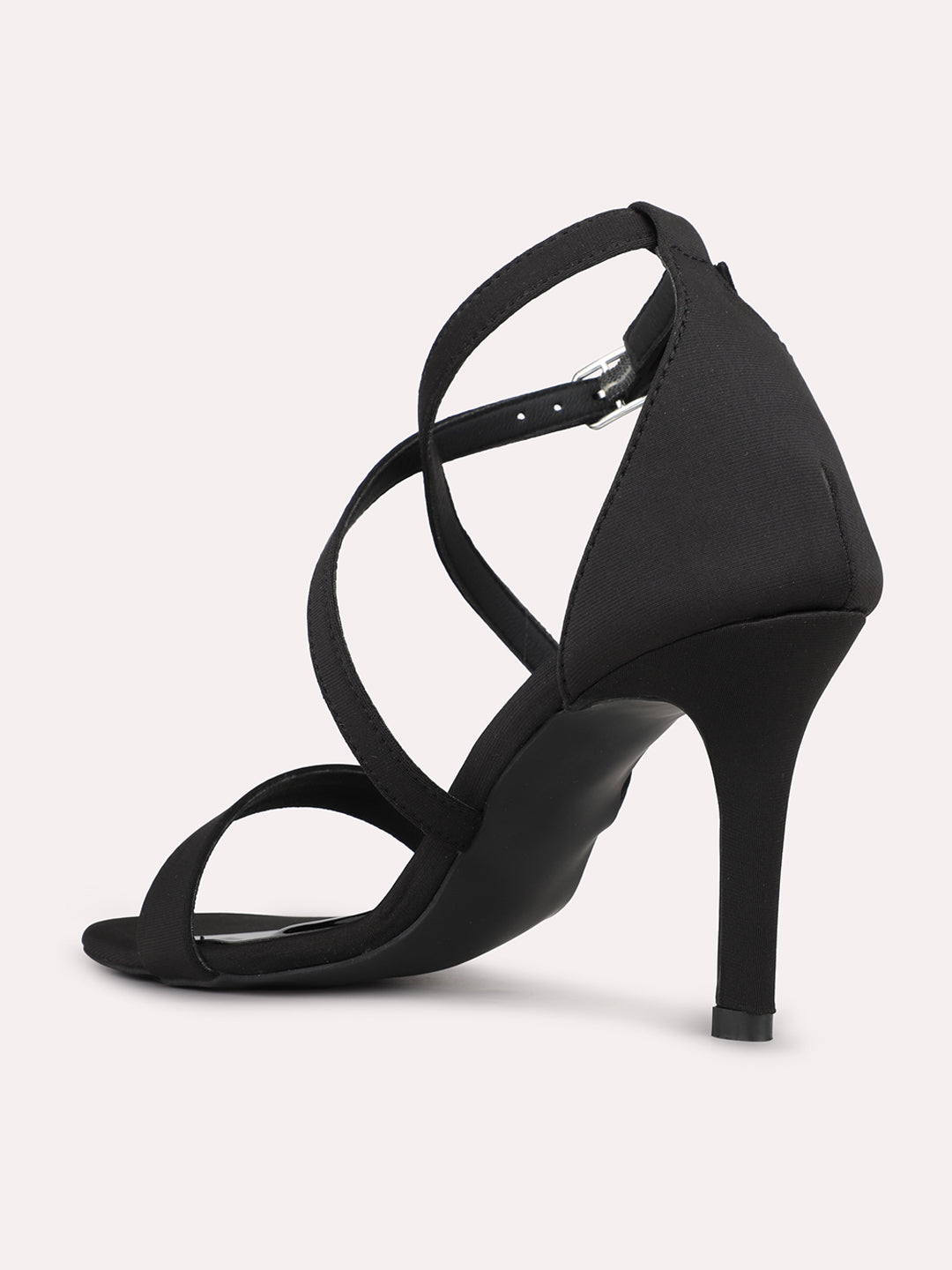 Womens Black Party Wear Solid Square Toe Stiletto Heel Sandals