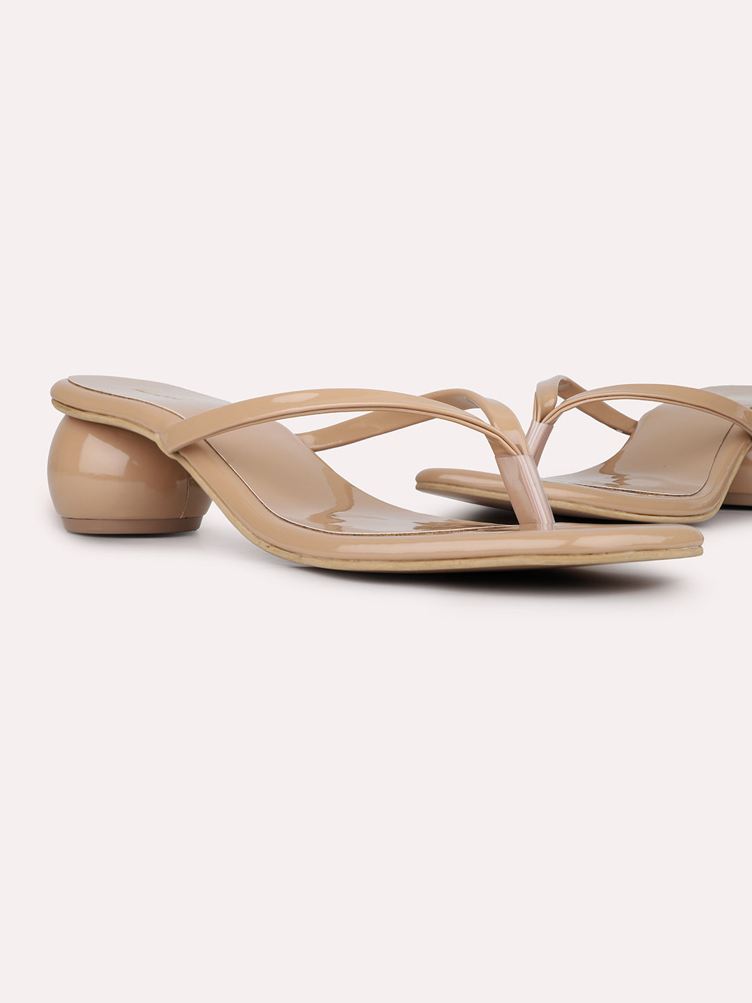 Womens Beige Party Wear Solid Square Toe Block Heels