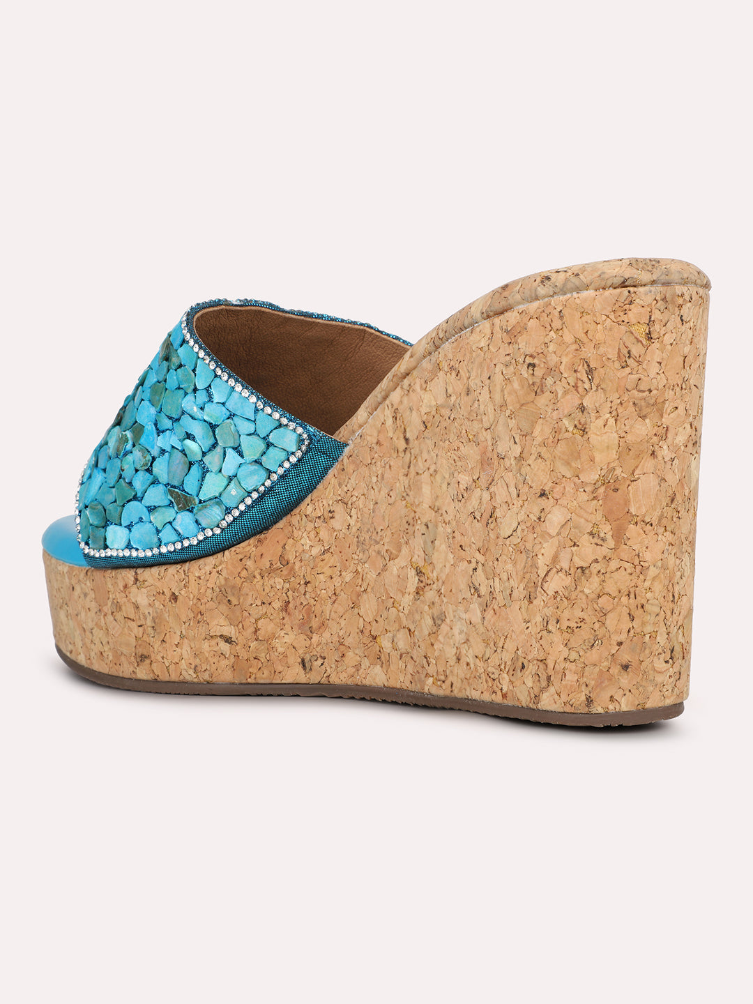 Womens Blue Ethnic Solid Round Toe Wedges Heel Slip-On