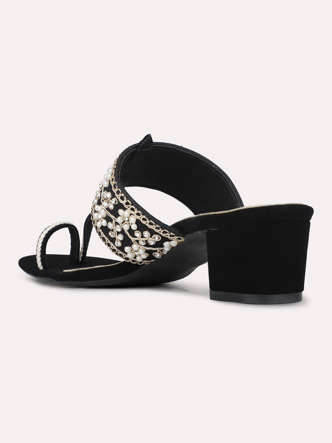 Women Black Casual One Toe Block Heel Sandal