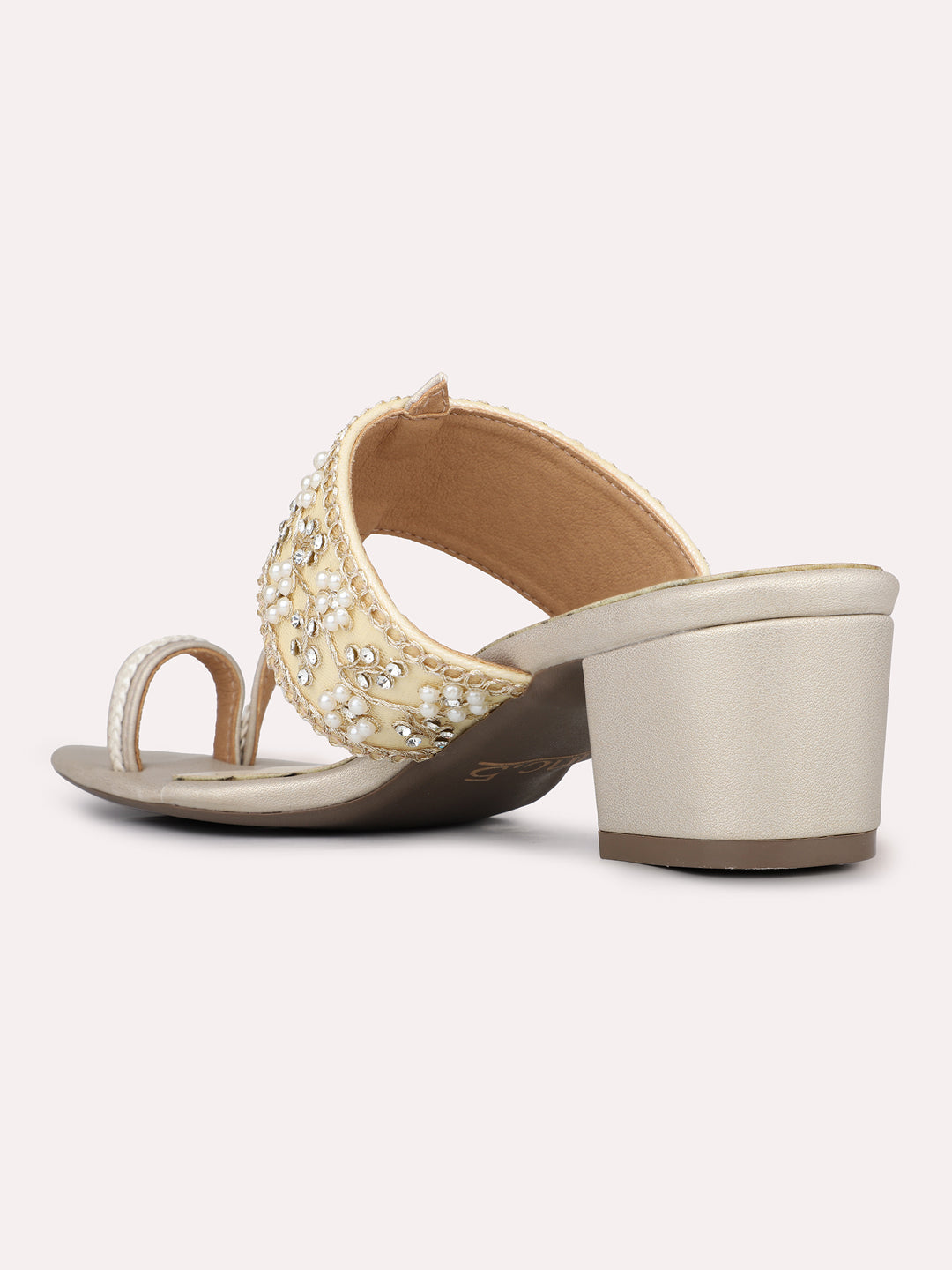 Women Golden Casual One Toe Block Heel Sandal